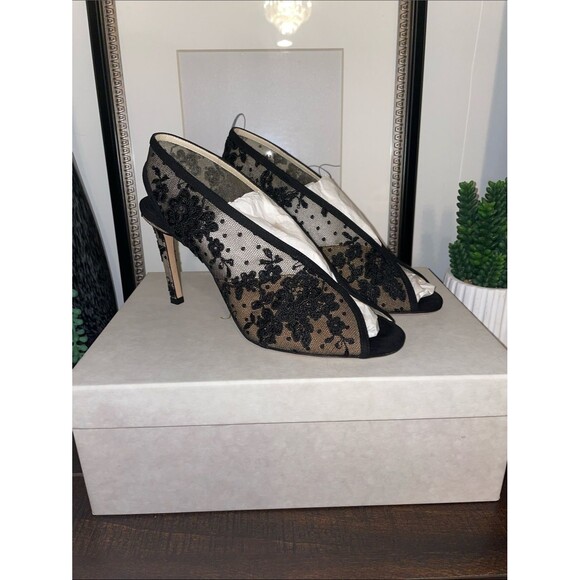 Jimmy Choo Shoes - Jimmy Choo Shar 85 Black Floral Lace Peep-Toe Heels Size US 9 / EU 39 MSRP $1200